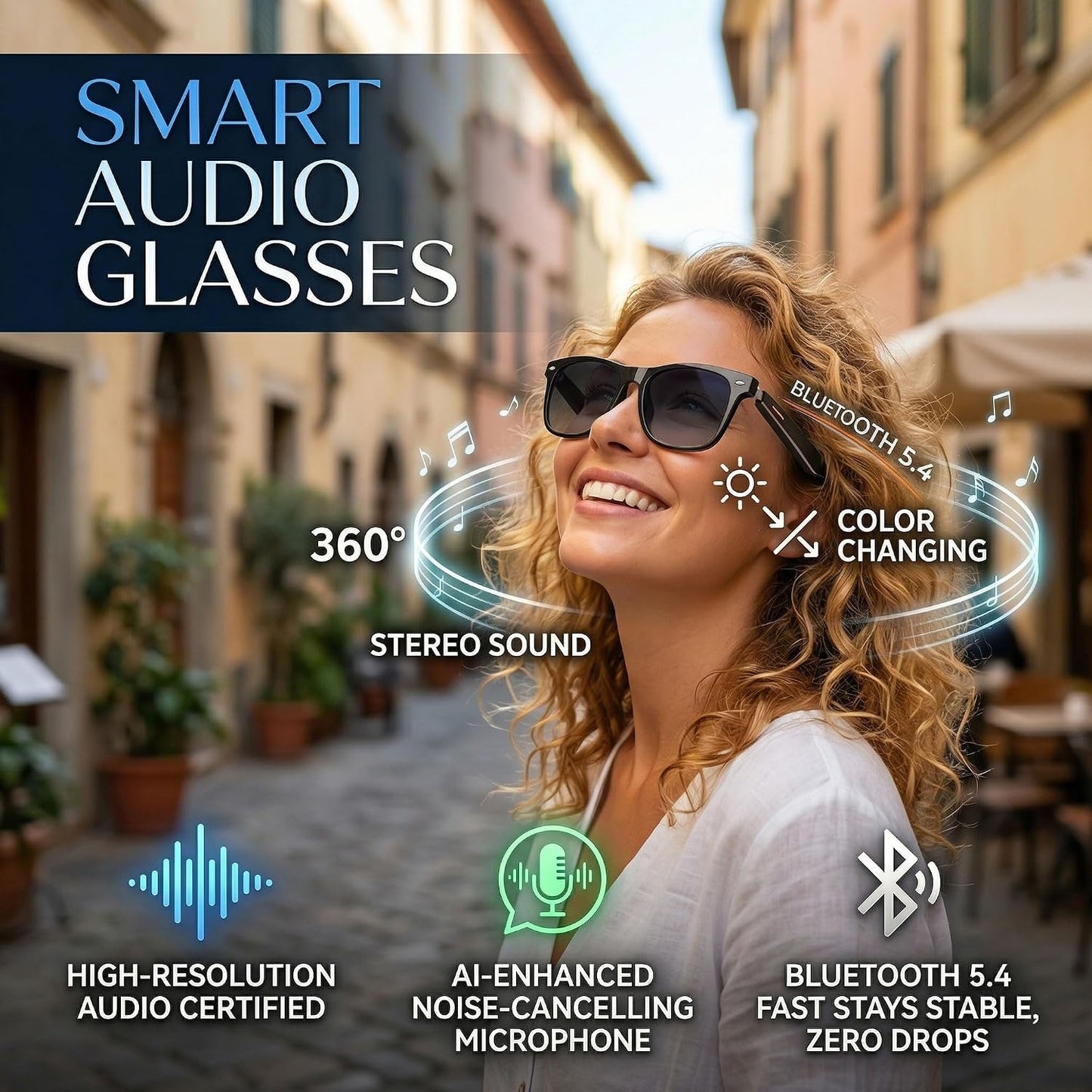Smart Audio Glasses - Open-Ear Stereo Sound For Hands-Free Music & Calls