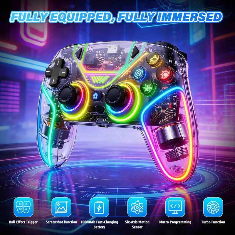 Wireless Gaming Controller - RGB Lighting + Motion Sensing + Programmable Buttons For PS5-Compatible Precision Gameplay